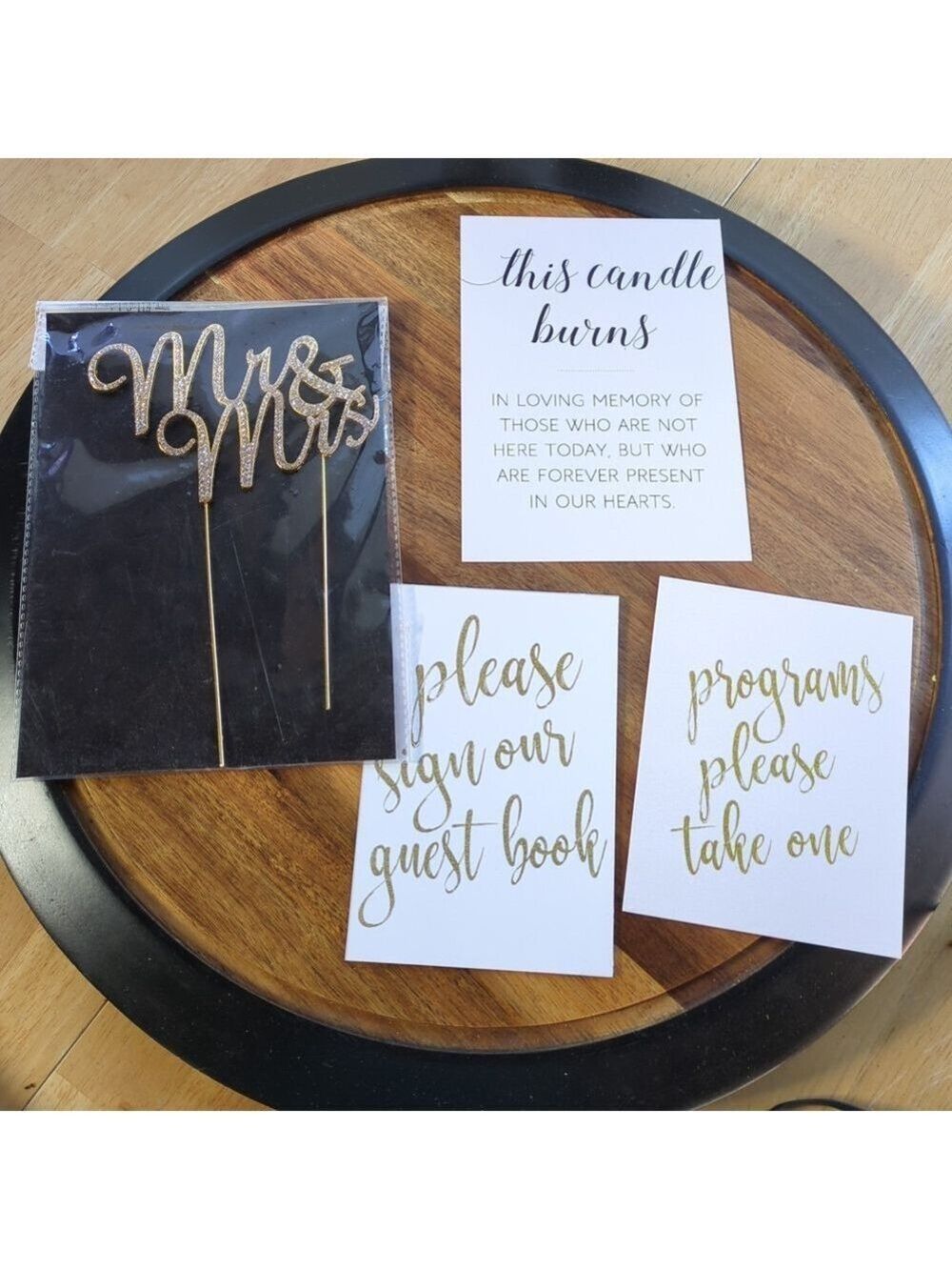 Mr. & Mrs Cake Topper Gold Metal Bridal Wedding Shower Engagement & Cards Bundle